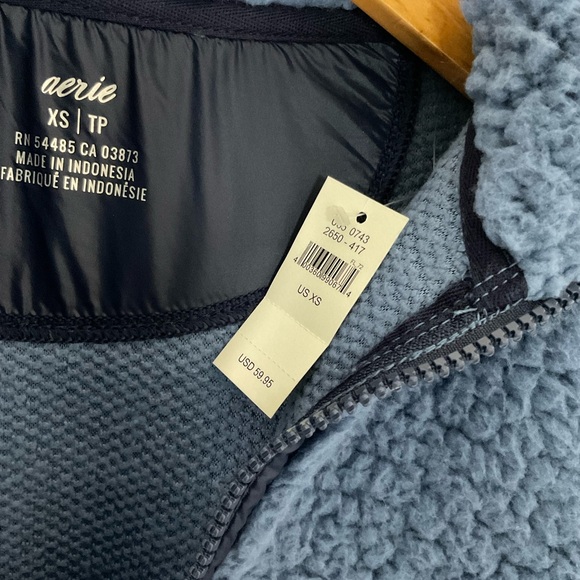 Aerie Quarter Zip Sherpa Pullover Sweater Size XS Blue - Picture 3 of 6